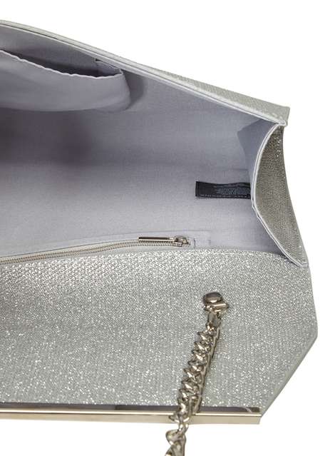 Silver Glitter Chain Clutch Bag